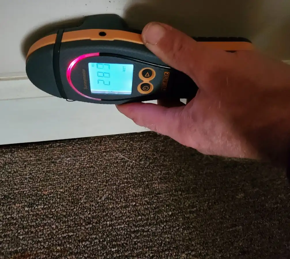Moisture detection at baseboard during Sewage Cleanup & Sanitation in Blair